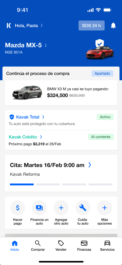 Home: financing status, vehicle shortlist, recommendations