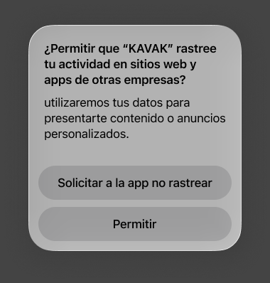 El prompt nativo de tracking aparece después de la explicación de producto que le da contexto.