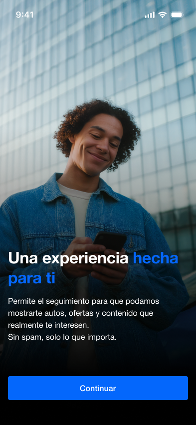 La explicación de tracking vuelve visible el beneficio del acceso al dispositivo antes del pedido del sistema.