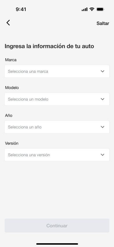 La carga manual del vehículo sigue disponible cuando no se recuperan datos utilizables.